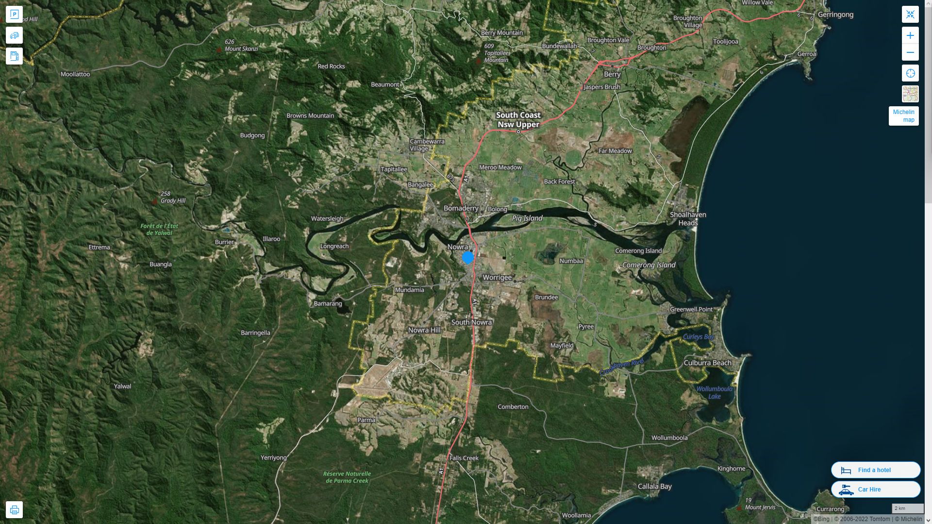 Nowra Highway and Road Map with Satellite View